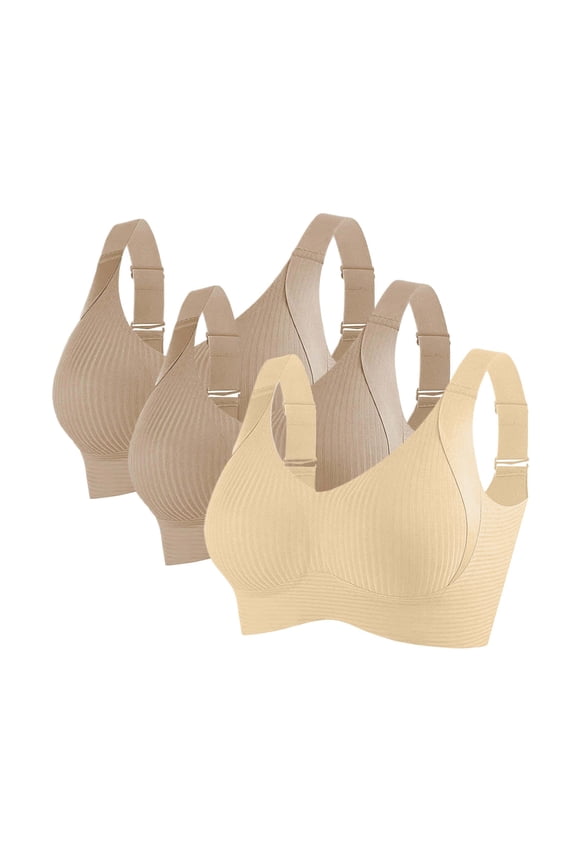 3PC Push up Bras for Women Plus Size No Underwire Full Coverage Adjustable Wide Shoulder Strap Bralettes U-Back Soft Comfortable Wireless Ribbed Bras 2026 Black XXL