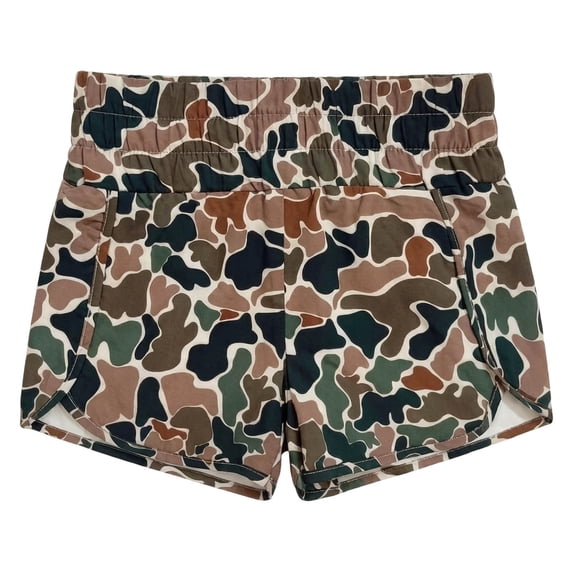 Peichun Camo Shorts for Women Elastic Waist Stylish Print Casual Wide Leg Shorts Loose Fit Comfort Stretchy Summer Athletic Running Yoga Short Pants 2026 Fashion Daily Wear