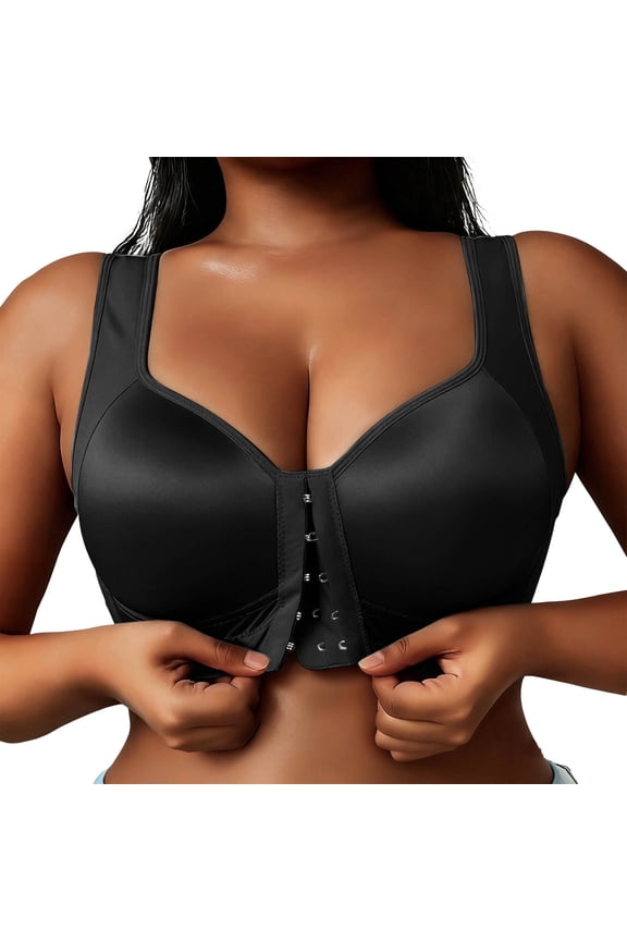 Front Hook Closure Bras for Women Summer Smooth and Seamless Comfort Sports Bras with Wide Shoulder Strap Plus Size No Underwire Soft Support Yoga Workout Bralettes Black XXXXL