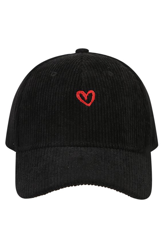 Heart Embroidered Corduroy Baseball Caps for Men Women Casual Adjustable Low Profile Cute Sun Hats 2026 Early Spring Fashion Accessory Black One Size