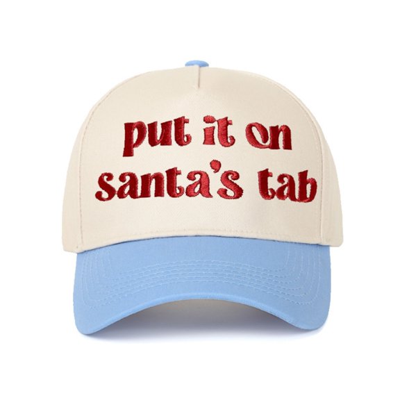 Peichun Put It on Santa's Tab Baseball Caps for Adults Summer Unisex Casual Color-Block Curved Brim Letter Print Sun Hats Comfy Adjustable Fit for Outdoor Sports and Daily Wear Light Blue One Size