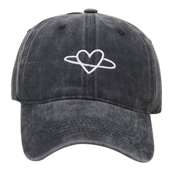 Peichun Unisex Vintage Washed Baseball Caps Cute Heart Embroidered Sun Hat Adjustable Distressed Dad Cap Comfy Soft Top Casual Versatile Curved Brim Summer Hats Black One Size