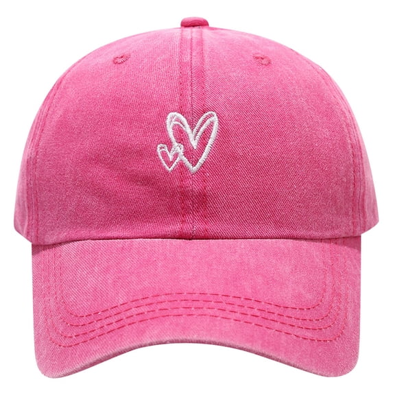 Peichun Unisex Vintage Washed Distressed Baseball Cap Cute Two Hearts Embroidery Adjustable Sun Hats Soft Top Breathable Sports and Leisure Couple Caps Hot Pink One Size