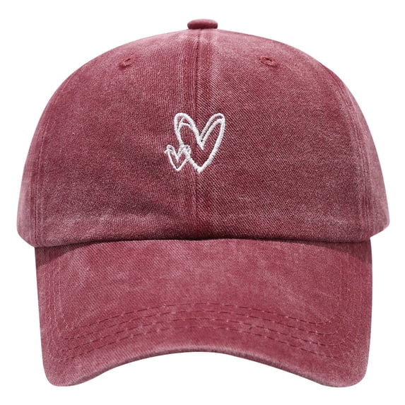 Peichun Unisex Vintage Washed Distressed Baseball Cap Cute Two Hearts Embroidery Adjustable Sun Hats Soft Top Breathable Sports and Leisure Couple Caps One Size