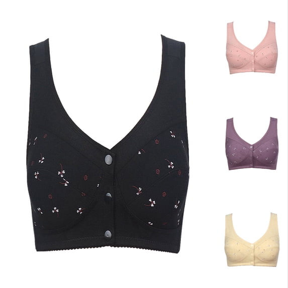 Peichun Women's Front Snap Closure Bras Trendy Floral Printed Comfort Full Coverage Bralettes Daily Wear No Underwire No Padded Breathable Comfortable Plus Size Everyday Bra 1-Purple 50