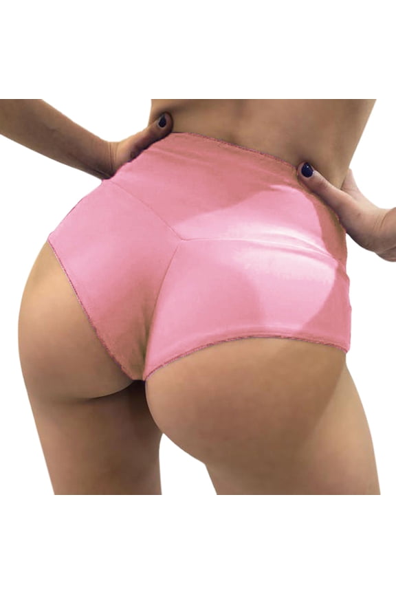 Women's High Waist Yoga Shorts High Waisted Stretch Gym Workout Booty Dance Hot Pants Summer Plus Size Slim Fitted Solid Color Athletic Lifting Mini Sports Shorts Pink S
