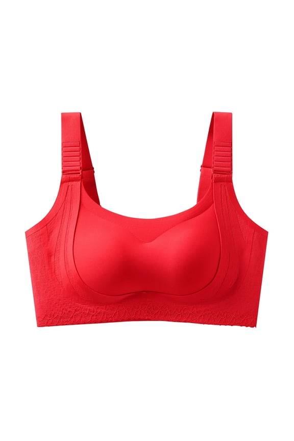 Women's Lift Bust Shaping Bras Comfort Soft Support Push up One-Piece Fixed Bras Plus Size Full Coverage Seamless Wire-Free Everyday Bralettes for Yoga Workout Wear Red L