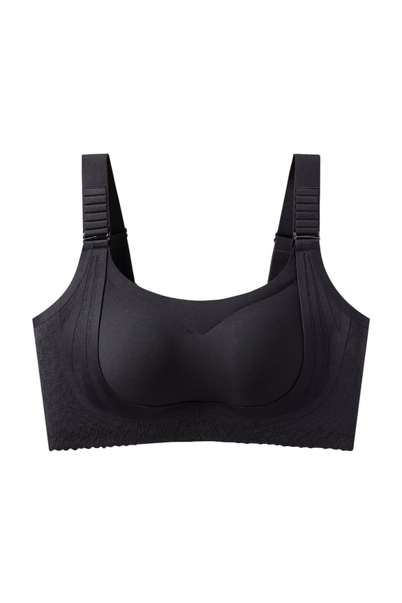 Women's Lift Bust Shaping Bras Comfort Soft Support Push up One-Piece Fixed Bras Plus Size Full Coverage Seamless Wire-Free Everyday Bralettes for Yoga Workout Wear Black XXXL