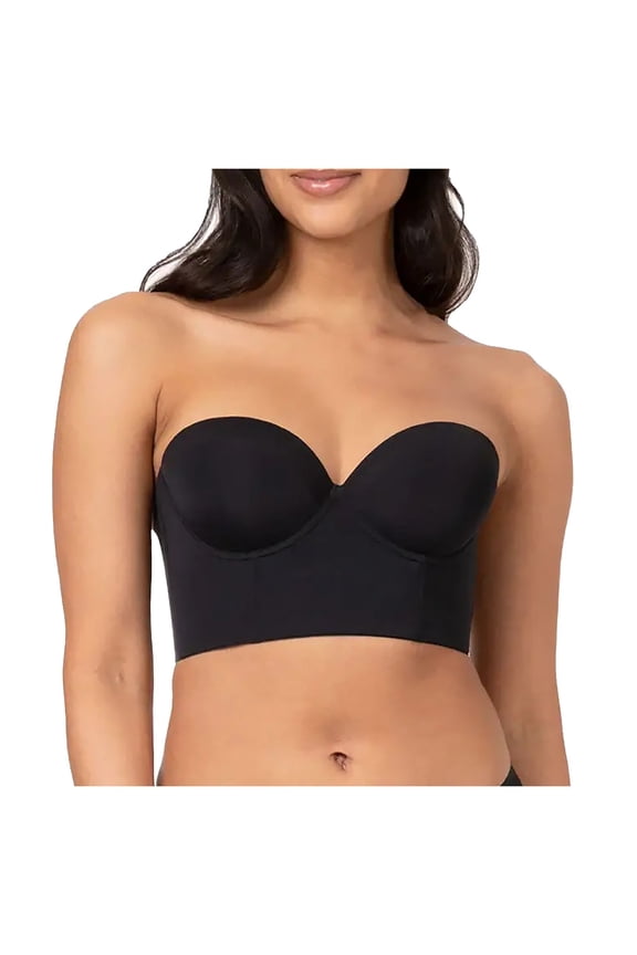Women's Long Line Strapless Full Figure Underwire Corset Bustier Bras Solid Color Comfort and Support Everyday Wear Smooth Seamless Bra for Small Black 36B