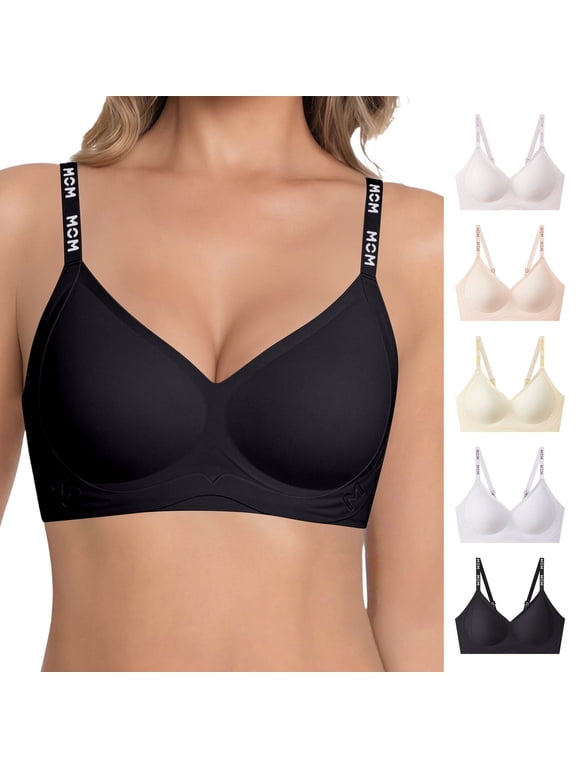 Women’s Seamless Jelly Bras Trendy Letter Print Adjustable Strap Lifting Push up Bralettes Soft Comfortable Wirefree One-Piece Fixed Cups Full Coverage T-Shirt Bra 1-Yellow M