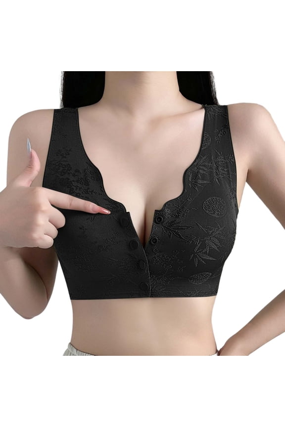 Womens Front Snap Closure Jacquard Bras Summer Lightweight Soft Seamless Wireless Bralettes Stretch Wide Strap Back Smooth Comfort Full Coverage Bra for Daily Wear Black XXXL