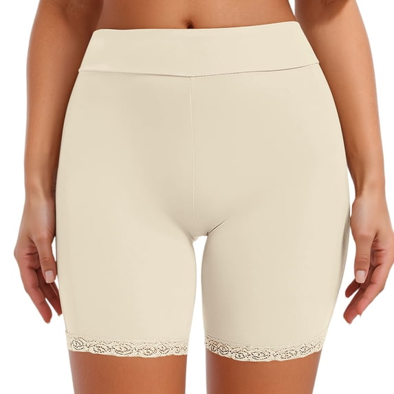 Peichun Womens Stretch Lace Splicing Non- Under Shorts for Dresses and Skirt Bottoming Thin Smooth Seamless Under Shorts Pure Color Comfy Breathable Shaperwear White L