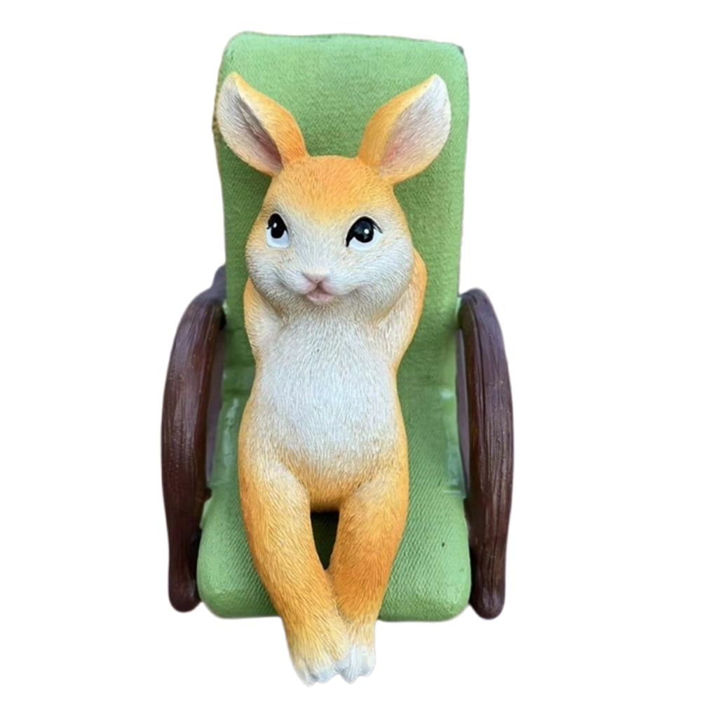 Peiiwdc Cartoon Rabbits Pigs with Rocking Chair Resins Miniature ...