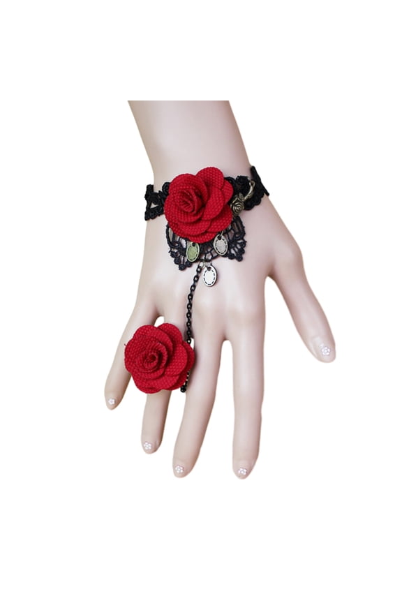 Retro-Gothic Vintage Flower Lace Bracelet with Punk Jewelry Chain Gloves Bracelet Wedding