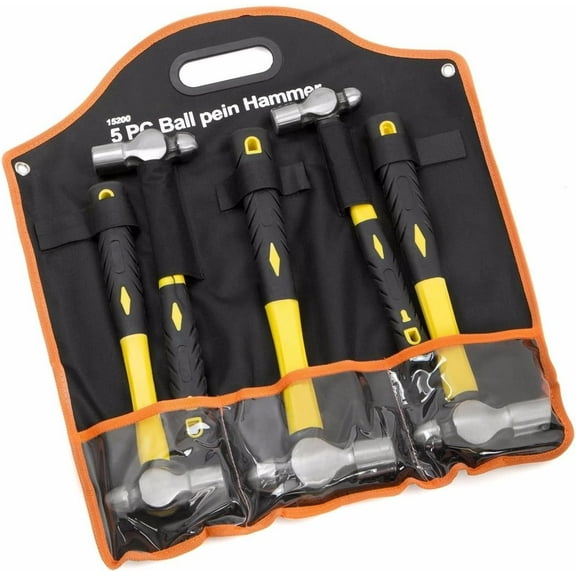 Pein Hammer Set (8, 12, 16, 24, 32 ounce) Fiberglass Carbon Steel for Metal Rivet, Chisel, Punch with Pouch