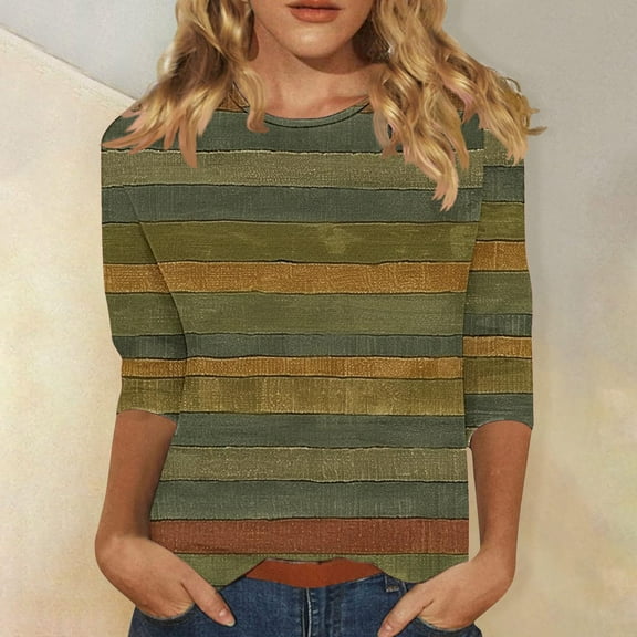 Peione 3/4 Sleeve Tops for Women Raglan Contrast Crewneck Casual Shirts Three Quarter Length Loose Fit Winter Blouses