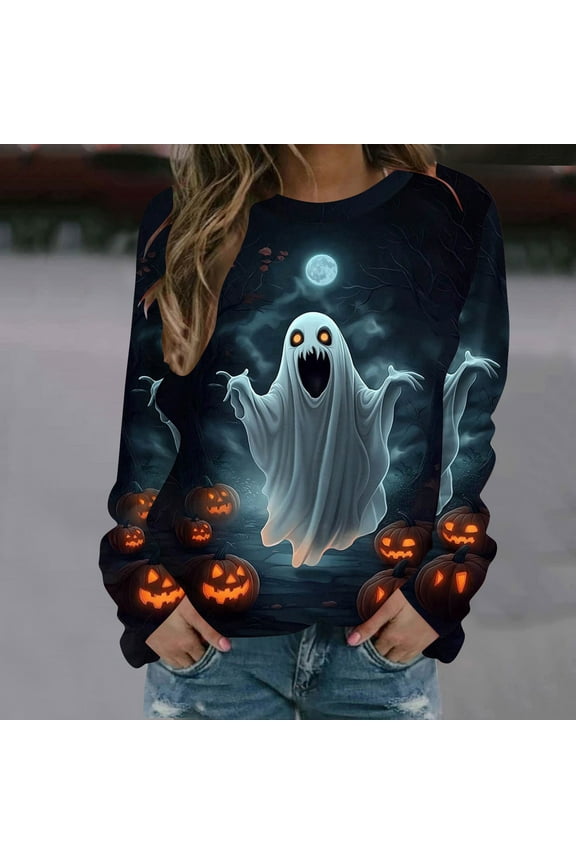 Peione Women Halloween Sweatshirts ghostFace Dancing Skeleton Shirt Long Sleeve Sweater Funny Graphic Pullover