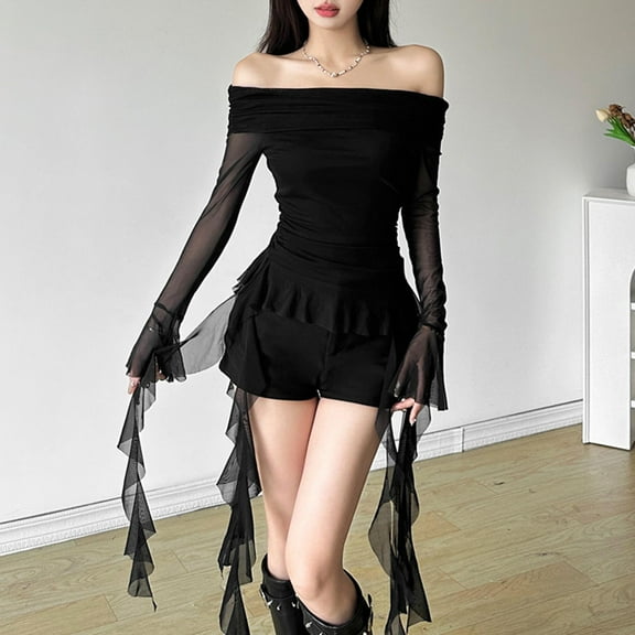 Peione Women's Long Sleeve Boat Neck Off Shoulder Blouse Tops