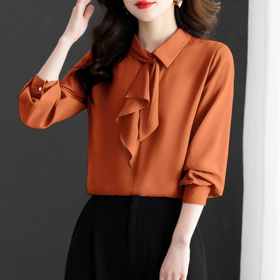 Peione Womens Dressy Casual Blouse Business Long Sleeve Tops Ruffle V Neck Work Shirt Fall Outfit 2025