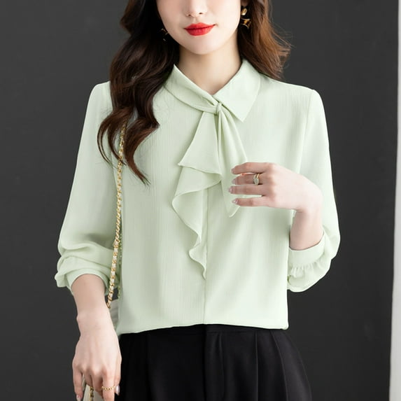 Peione Womens Dressy Casual Blouse Business Long Sleeve Tops Ruffle V Neck Work Shirt Fall Outfit 2025