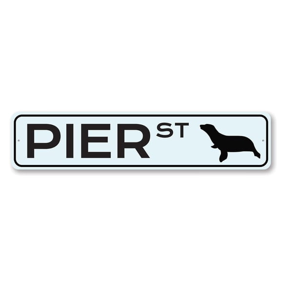 Peir St Sign, Custom Sea Lion Street Sign, Beach House Decor, Sea Animal Lover Sign, Beach Street Aluminum Sign - 4x18 inches