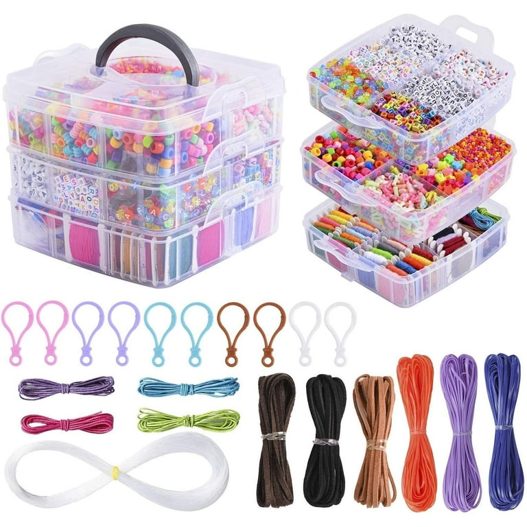 Peirich Jewelry Making Bead Kits Includes 44 Colors Embroidery Floss with 3-Tier Organizer Storage Box with Threads Over 4900 Beads for Friendship