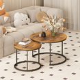 thumbnail image 1 of Peispie 27.6" Round Nesting Coffee Table Set of 2, Modern Stacking End Tables with Sturdy Metal Frame, Faux Marble & Industrial Wood Accent Side Tables for Living Room Bedroom, Dark Brown Black, 1 of 8