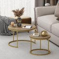 thumbnail image 1 of Peispie 27.6" Round Nesting Coffee Table Set of 2, Modern Stacking End Tables with Sturdy Metal Frame, Faux Marble & Industrial Wood Accent Side Tables for Living Room Bedroom, Brown Gold, 1 of 8