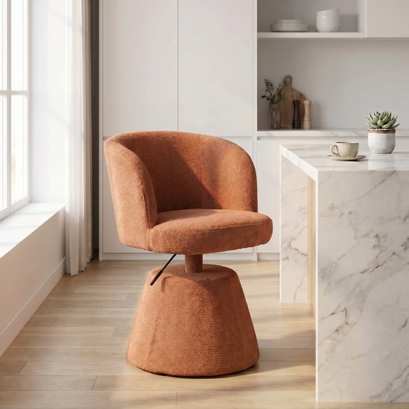 Peispie Adjustable Height Swivel Bar Stool, 19"-25" Modern Chenille Upholstered Counter Height Chair, 360° Swivel Round Accent Vanity Chair for Kitchen Island, Dining & Bedroom, 1 Pack, Orange