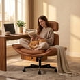 thumbnail image 1 of Peispie Criss Cross Office Chair with Adjustable Arms, Leather Cross Legged Desk Chair with Headrest, Wide Seat High Back Swivel Computer Office Chair for Home Office, Brown, 1 of 8