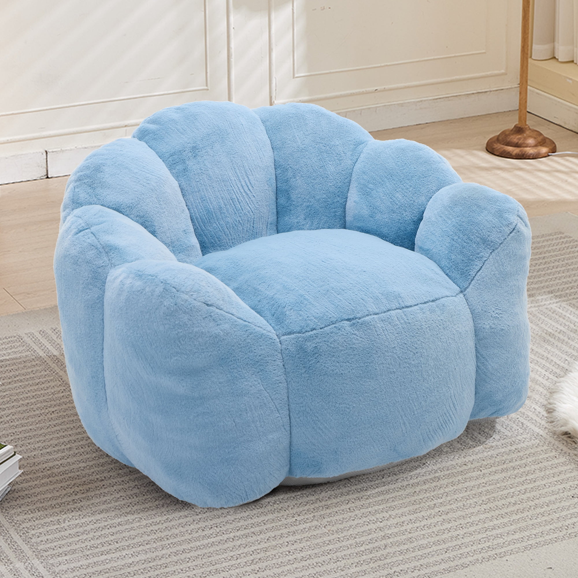 Peispie Lotus Flower Bean Bag Chair for Adults & Teens, Comfy Floor Sofa Lounge Chair with Armrests & Handle, High-Density Memory Foam Filled Pillow Reading Accent Chair for Bedroom, Blue
