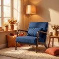 thumbnail image 1 of Peispie Mid Century Modern Accent Chair with Solid Wood Frame, Breathable Cotton Linen Lounge Chair with Lumbar Pillow, Sturdy 350LBS Reading Armchair for Living Room, Blue, 1 of 8