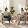 thumbnail image 1 of Peispie Modern Accent Chair Set of 2, Upholstered Teddy Fleece Comfy Reception Chair, Elegant Gold Metal Leg Living Room Chair & Lounge Bedroom Chair, Cozy Vanity Chair for Home Office, Grey, 1 of 7