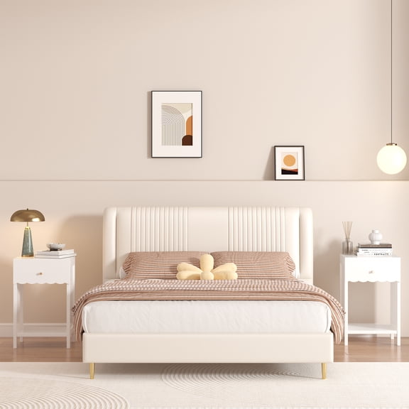 Peispie Modern Nightstand with Drawer and Open Shelf, Scalloped Edge Bedside Table, Cute Minimalist Side Table & End Table for Kids Room, Bedroom Furniture Set of 2, White