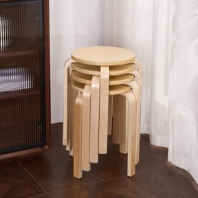 Peispie Stackable Bentwood Stools Set of 4, 18" Round Wood Nesting Backless Stool, Space Saving Extra Seating and Side Table for Dining Room, Kitchen, Living Room & Parties, Natural