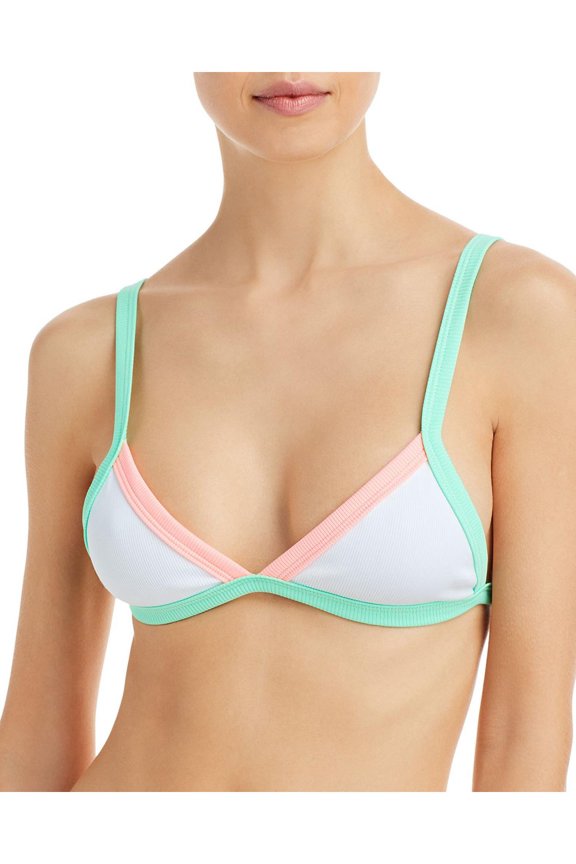 Womens Tina Contrast Trim Ribbed Knit Bikini Swim Top