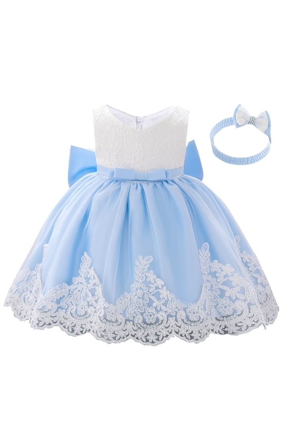 0-24 Months Kids Pageant Flower Girl Dress Little Girls Party Wedding Formal Dresses Toddler Girls Net Yarn Embroidery Rhinestone Bowknot Birthday Party Gown Long Dresses Headband Suit