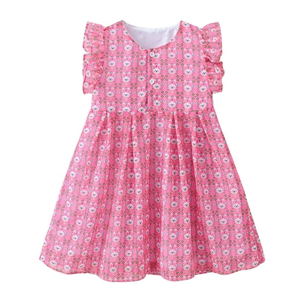 Pejock 12M-5 Years Baby Girls' Cotton Dresses Kids Pageant Flower Girl Dress Toddler Girls Fashion Cute Sleeveless Sweet Cartoon Print Ruffle Dress
