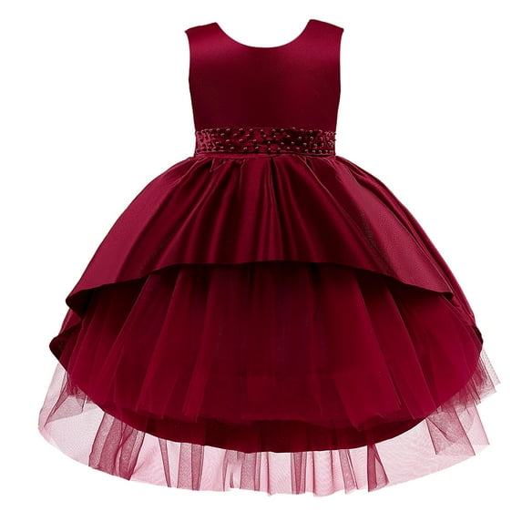 Pejock 12M-5 Years Kids Pageant Flower Girl Dress Little Girls Party Wedding Formal Dresses Toddler Girls Net Yarn Embroidery Rhinestone Bowknot Birthday Party Gown Long Dresses