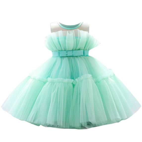 Pejock 12M-5 Years Kids Pageant Flower Girl Dress Little Girls Party Wedding Formal Dresses Toddler Girls Net Yarn Embroidery Rhinestone Bowknot Birthday Party Gown Long Dresses