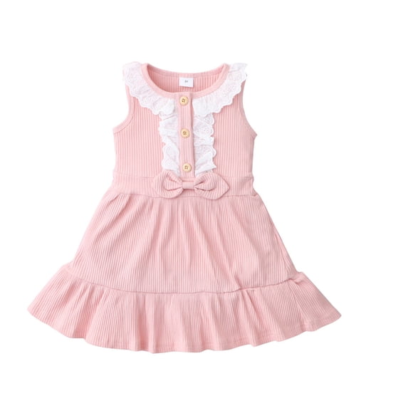 Pejock 18M-6 Years Baby Girls Layered Tulle Tutu Dress Toddler Kids Baby Girls Lace Ribbed Sleeveless Bowtie Princess One-piece Dress