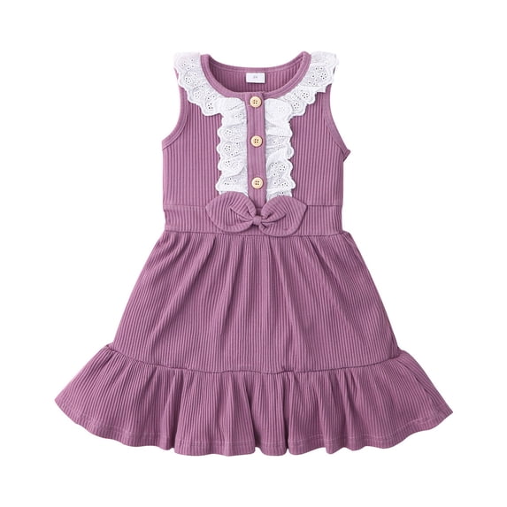 Pejock 18M-6 Years Baby Girls Layered Tulle Tutu Dress Toddler Kids Baby Girls Lace Ribbed Sleeveless Bowtie Princess One-piece Dress