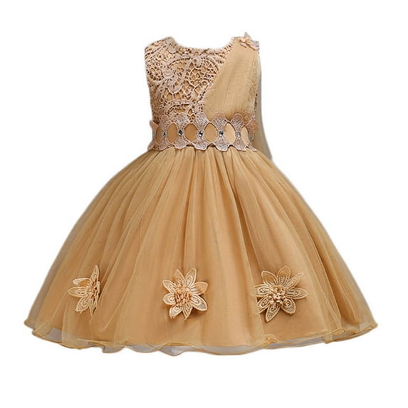 Pejock 2-9 Years Kids Pageant Flower Girl Dress Little Girls Party Wedding Formal Dresses Toddler Girls Net Yarn Embroidery Flowers Mesh Birthday Party Gown Long Dresses