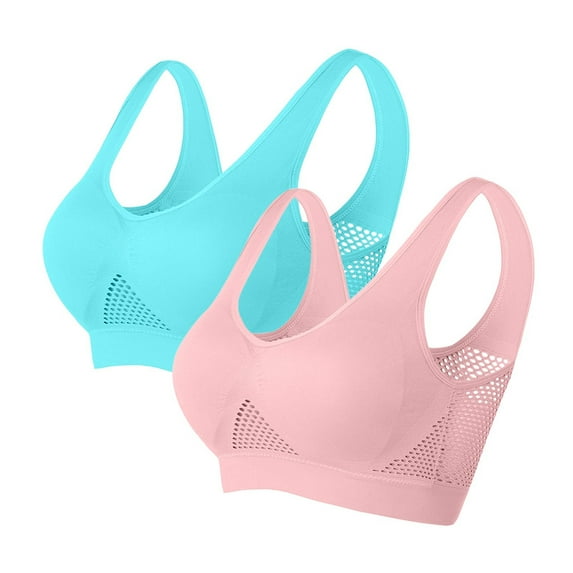 Pejock 2 PCs Womens Sports Bras Yoga Comfort Seamless Stretchy Breathable Cool Liftup Air Bra Padded Plus Size No Steel Ring Support Yoga Bra