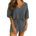 thumbnail image 1 of Pejock 2 Piece Outfits for Women Short Sleeve V Neck Color-Blocking Tops Shorts Sets Oversized Matching Lounge Sets Loose Fit Cotton Dressy Casual Tracksuits Vacation Outfits Sets Pajamas Shorts Sets, 1 of 5