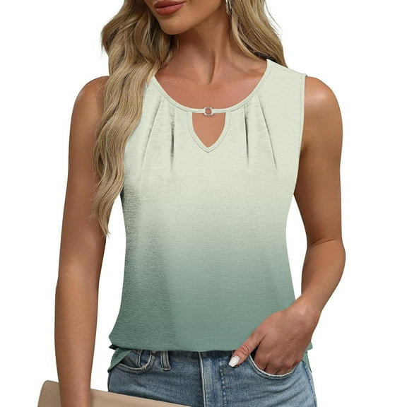 Pejock 2025 Women's Henley Tank Tops, Sleeveless Round Neck Shirts, Loose Fit Summer Tops, Metal Buckle Detail Blouses