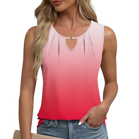 Pejock 2025 Women's Henley Tank Tops, Sleeveless Round Neck Shirts, Loose Fit Summer Tops, Metal Buckle Detail Blouses