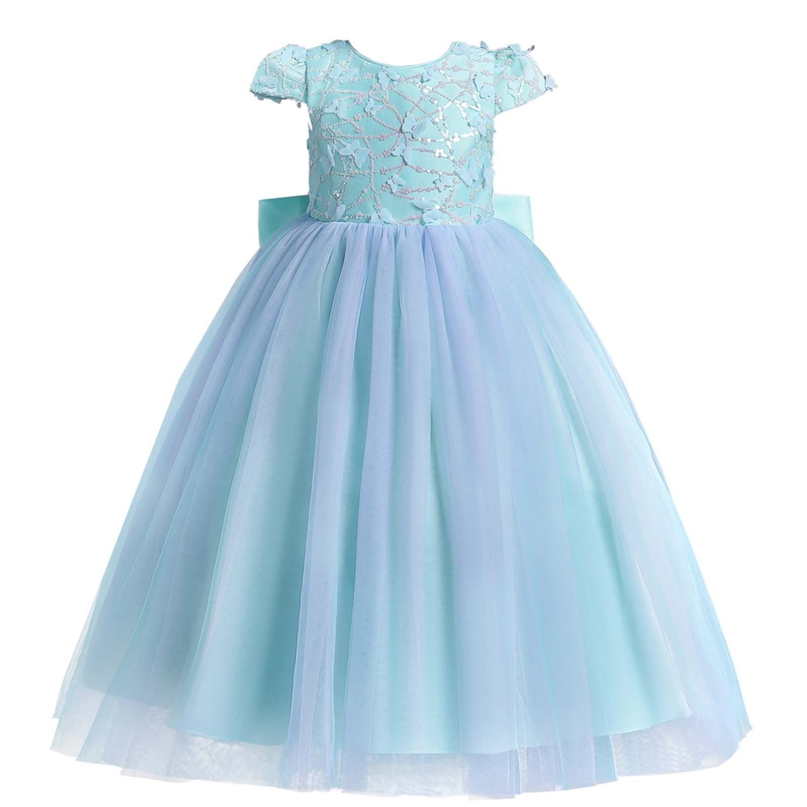 AkiDress Sequin Bodice Flower Girl Dress – Double Layer Mesh Skirt For Little Girls, Tea Length