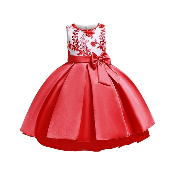 Pejock 3-8 Years Kids Pageant Flower Girl Dress Little Girls Party Wedding Formal Dresses Toddler Girls Solid Color Pearl Embroidery Bowknot Birthday Party Flowers Gown Kids Dresses