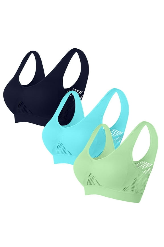 3 PCs Womens Sports Bras Yoga Comfort Seamless Stretchy Breathable Cool Liftup Air Bra Padded Plus Size No Steel Ring Support Yoga Bra